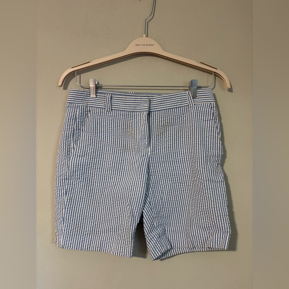 J. Crew Blue and White Striped Seersucker Bermuda Shorts